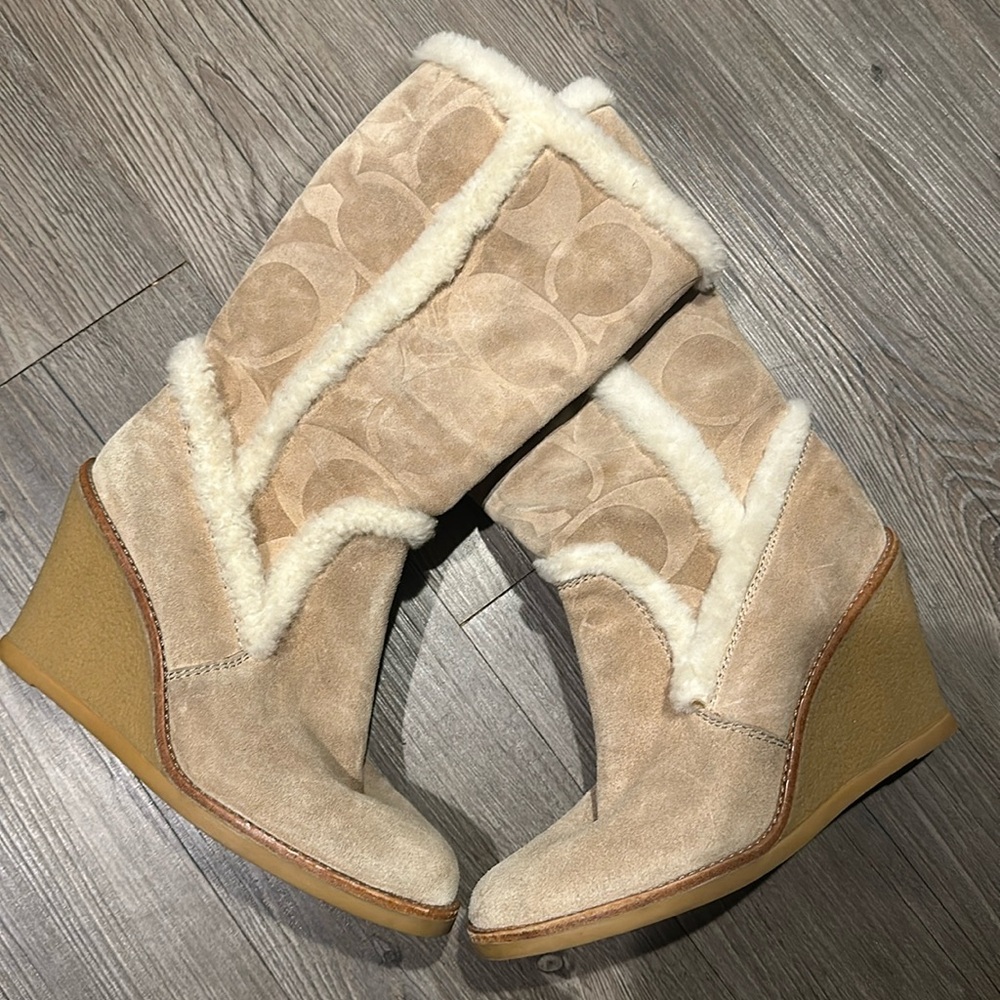 Coach Cream JORDANA Suede Wedge Boots 👢